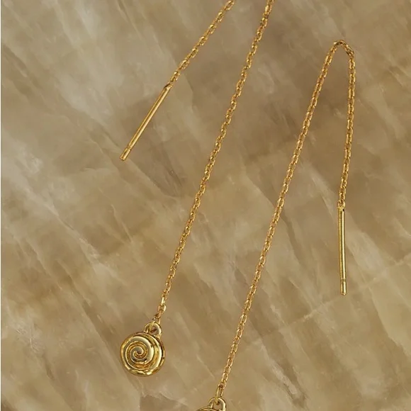 LUV AJ Elegant Shell Coil Threader Earrings NWT Waterproof Gold plated brass - Picture 5 of 5